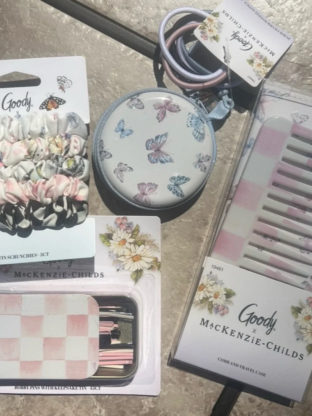 MacKenzie Childs x Goody Target Satin Scrunchies Hair Ties Bobby Pins Comb LOT